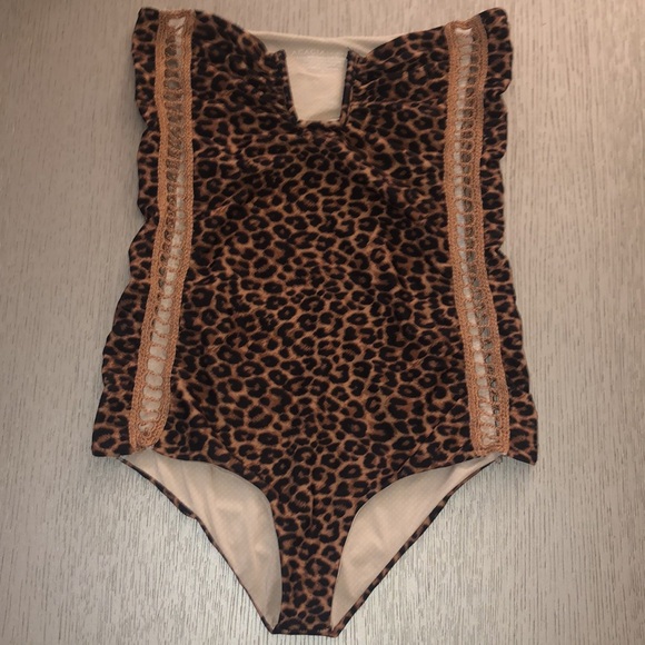 ACACIA swimwear Leopard Print- crochet Strapless Swimsuit  size M - Picture 3 of 15
